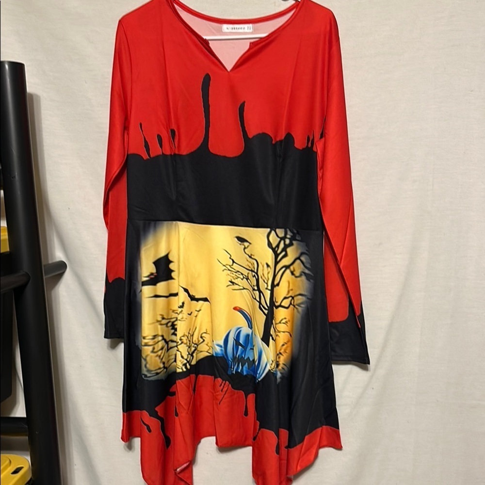 Red and Black Halloween Graphic Dress XL